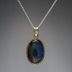 Sterling Silver Labradorite Gemstone Pendant + 18" Sterling Chain // Oval