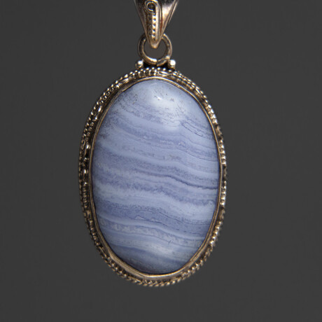Sterling Silver Blue Chalcedony Pendant + 18" Sterling Necklace // Oval