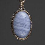 Sterling Silver Blue Chalcedony Pendant + 18" Sterling Necklace // Oval