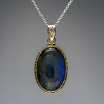 Sterling Silver Labradorite Gemstone Pendant + 18" Sterling Chain // Oval