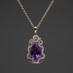 Sterling Silver Amethyst Gemstone Pendant + 18" Sterling Chain // Pear