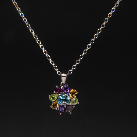 Multi Gemstone Sterling Silver Pendant + 18" Sterling Silver Necklace