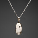 Sterling Silver Howlite Gemstone Pendant + 18" Sterling Necklace // Oval