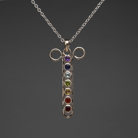 Sterling Silver Multi Gemstone Pendant + 18" Sterling Silver Necklace