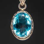 Blue Topaz Gemstone Sterling Silver Pendant + 18" Sterling Chain // Oval