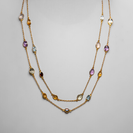 Multi Gemstone Sterling Silver Transformable Long Necklace // 44"