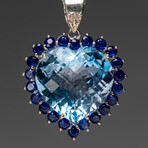 Blue Topaz & Sapphire Heart Pendant in Sterling Silver + 18" Sterling Chain