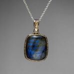 Sterling Silver Labradorite Gemstone Pendant + 18" Sterling Chain // Cushion