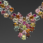 Sterling Silver Multi Gemstone Adjustable Necklace // 18"