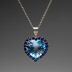 Blue Topaz & Sapphire Heart Pendant in Sterling Silver + 18" Sterling Chain