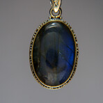 Sterling Silver Labradorite Gemstone Pendant + 18" Sterling Chain // Oval