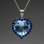 Blue Topaz & Sapphire Heart Pendant in Sterling Silver + 18" Sterling Chain