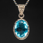 Blue Topaz Gemstone Sterling Silver Pendant + 18" Sterling Chain // Oval
