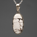 Sterling Silver Howlite Gemstone Pendant + 18" Sterling Necklace // Oval