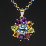 Multi Gemstone Sterling Silver Pendant + 18" Sterling Silver Necklace