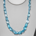 Sterling Silver Blue Topaz Gemstone Adjustable Necklace // 18"