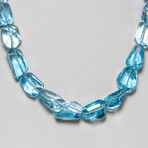 Sterling Silver Blue Topaz Gemstone Adjustable Necklace // 18"