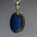 Sterling Silver Labradorite Gemstone Pendant + 18" Sterling Chain // Oval