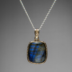 Sterling Silver Labradorite Gemstone Pendant + 18" Sterling Chain // Cushion