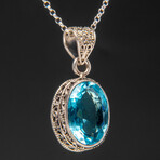 Blue Topaz Gemstone Sterling Silver Pendant + 18" Sterling Chain // Oval