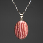 Sterling Silver Rhodochrosite Gemstone Pendant + 18" Sterling Necklace // Oval