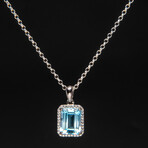 Blue Topaz Gemstone Sterling Silver Pendant + 18" Sterling Chain // Emerald