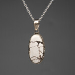 Sterling Silver Howlite Gemstone Pendant + 18" Sterling Necklace // Oval