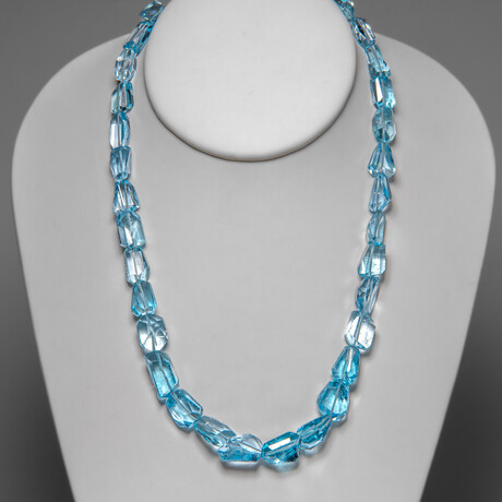 Sterling Silver Blue Topaz Gemstone Adjustable Necklace // 18"