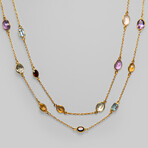 Multi Gemstone Sterling Silver Transformable Long Necklace // 44"