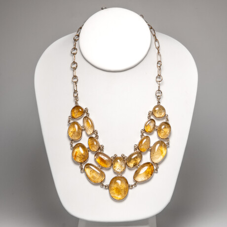 Genuine Rutilated Quartz Sterling Silver Statement Necklace // 16"