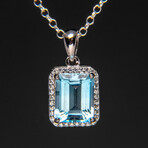 Blue Topaz Gemstone Sterling Silver Pendant + 18" Sterling Chain // Emerald