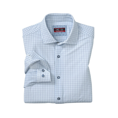 XC+ Motion Long-Sleeve Dress Knit Shirt // White/Navy Grid (S)