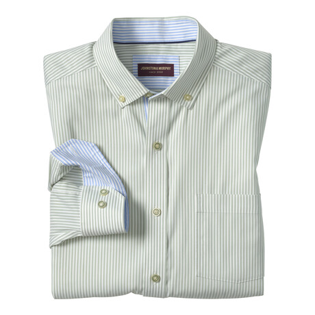Ovation Non-Iron Oxford Shirt // Green Striped Oxford (S)