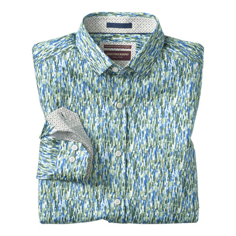 Logan Printed Long-Sleeve Shirt // Green/Blue Brush Stroke (S)