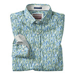 Logan Printed Long-Sleeve Shirt // Green/Blue Brush Stroke (S)