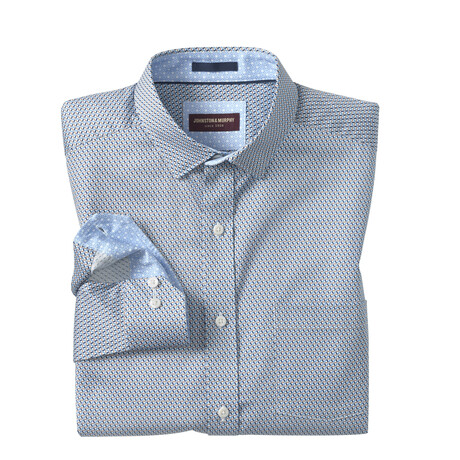 Logan Printed Long-Sleeve Shirt // Navy / Brown Triangle Grid (S)