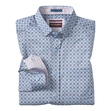 Logan Printed Long-Sleeve Shirt // Blue/Pink Floral Tile (S)