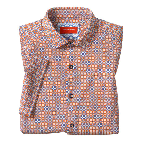 XC+ Motion Short-Sleeve Print Knit Shirt // Orange Quad Grid (S)