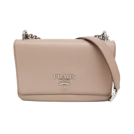 Prada // Saffiano Leather Chain Shoulder Bag // Rose-Beige // Pre-Owned