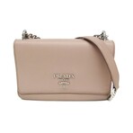 Prada // Saffiano Leather Chain Shoulder Bag // Rose-Beige // Pre-Owned