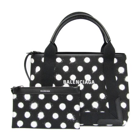 Balenciaga // Canvas + Leather Navy Cabas S Dot Tote // Black + White // Pre-Owned