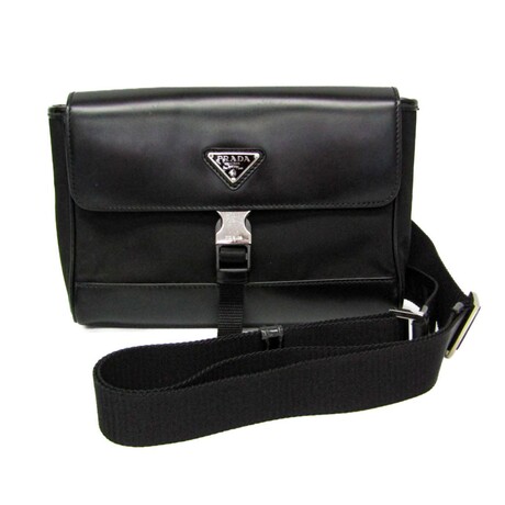 Prada // Leather + Re-Nylon Shoulder Bag // Black // Pre-Owned