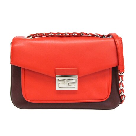 Fendi // Leather Shoulder Bag // Orange-Red + Wine // Pre-Owned