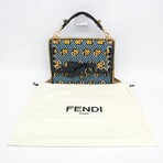 Fendi // Kan Leather + Velvet Crossbody Bag // Light Blue + Navy Blue + Yellow // Pre-Owned