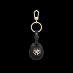 Croc-Embossed Leather Airtag Keychain // Black + Gold