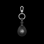 Saffiano Leather Airtag Keychain // Black + Silver