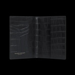 Croc-Embossed Leather Passport Holder // Black