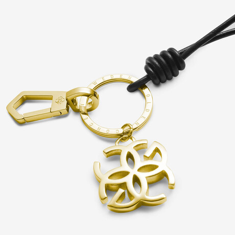 Rope Leather + Stainless Steel Logo Keychain // Gold + Black