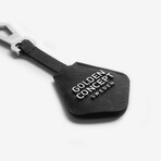 Saffiano Leather + Stainless Steel Logo Keychain // Black + Silver