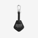 Saffiano Leather + Stainless Steel Logo Keychain // Black + Silver